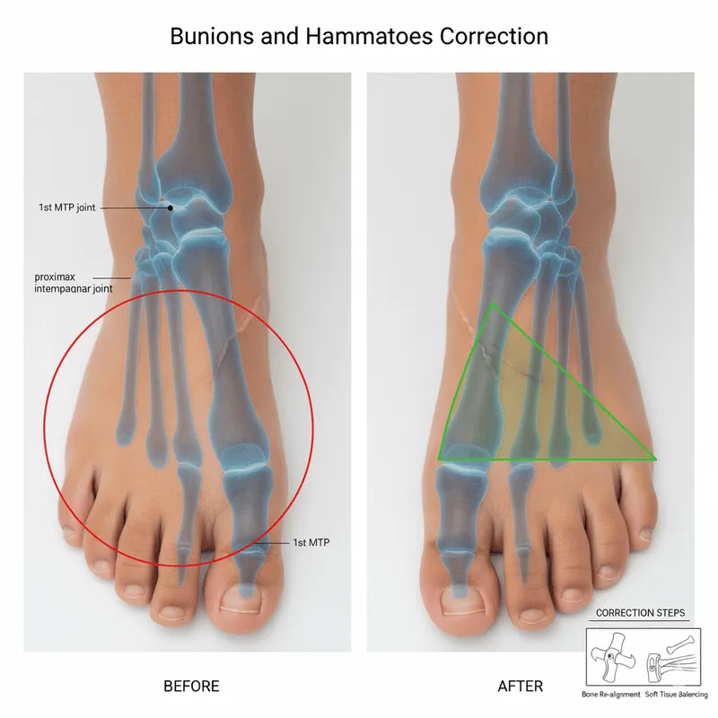 side by side image comparison of Bunions and Hammertoes Correction